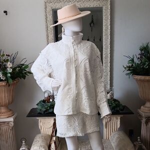 Elegant White Lace Button Down Shirt